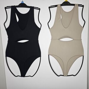 Colsie Cutout Bodysuit Bundle | Black L & Beige M | Ribbed Stretch Loungewear